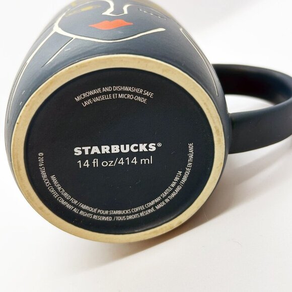 Starbucks Anniversary 2016 Mug with Mermaid wink etched Ceramic Navy blue - Picture 5 of 7
